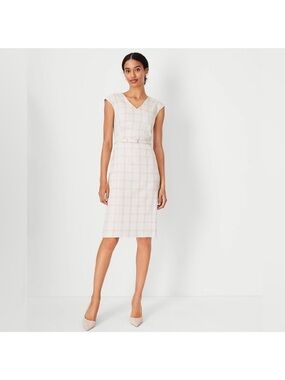 NWT - Ann Taylor Light Pink Plaid V‑Neck Sheath Dress